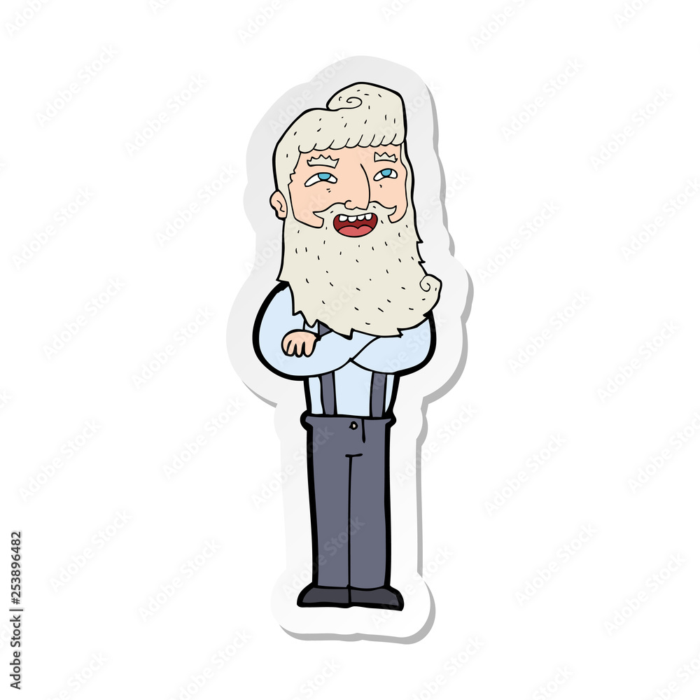 sticker of a cartoon happy man with beard sticker of a cartoon happy man with beard