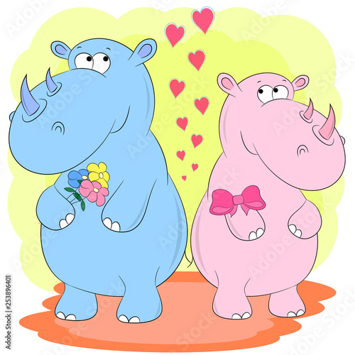 two rhinos cartoon vector illustration  © Artsergei