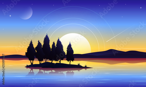 Beautiful island in lake landscape background