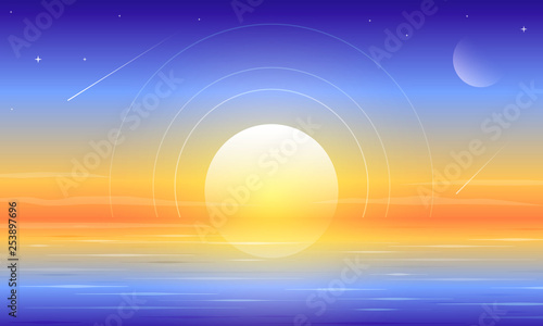 Beautiful dawn paradise lake landscape background