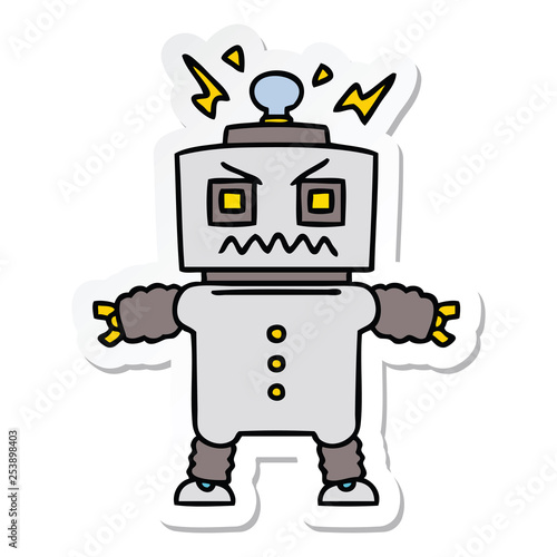 sticker of a quirky hand drawn cartoon robot