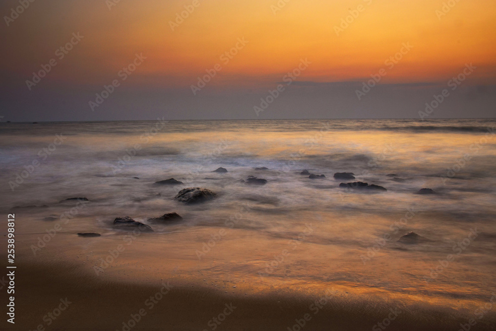 Long exposure of sunset on the beach