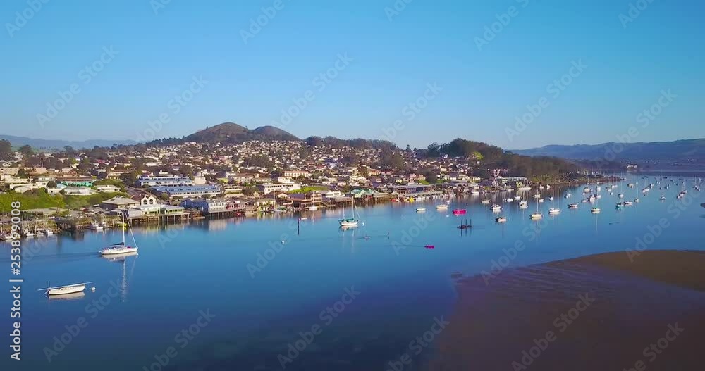 Aerial Shot of the scenic coast of Morro Bay California USA Aerial Shot of the scenic coast of Morro Bay California USA