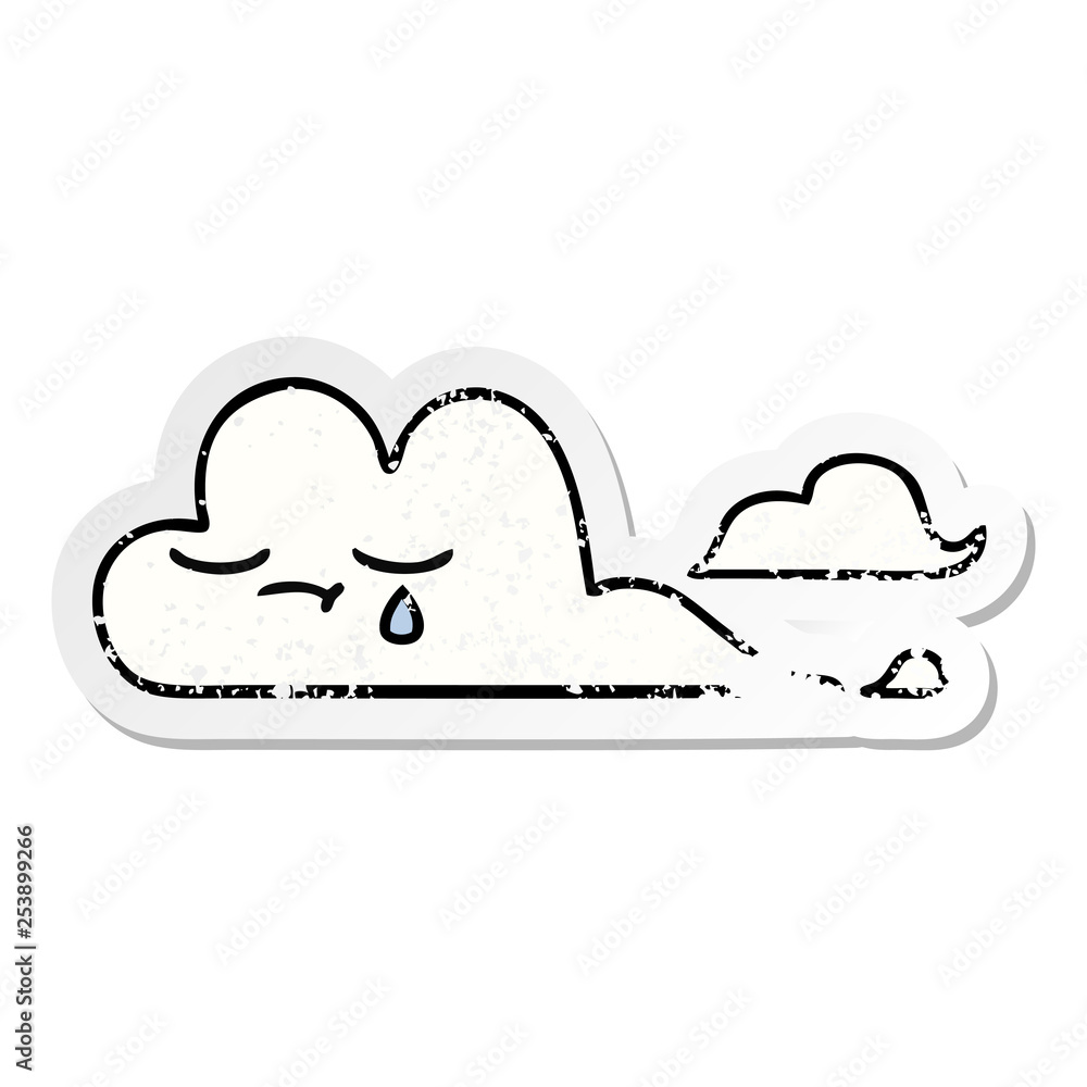 distressed sticker of a cute cartoon white cloud distressed sticker of a cute cartoon white cloud