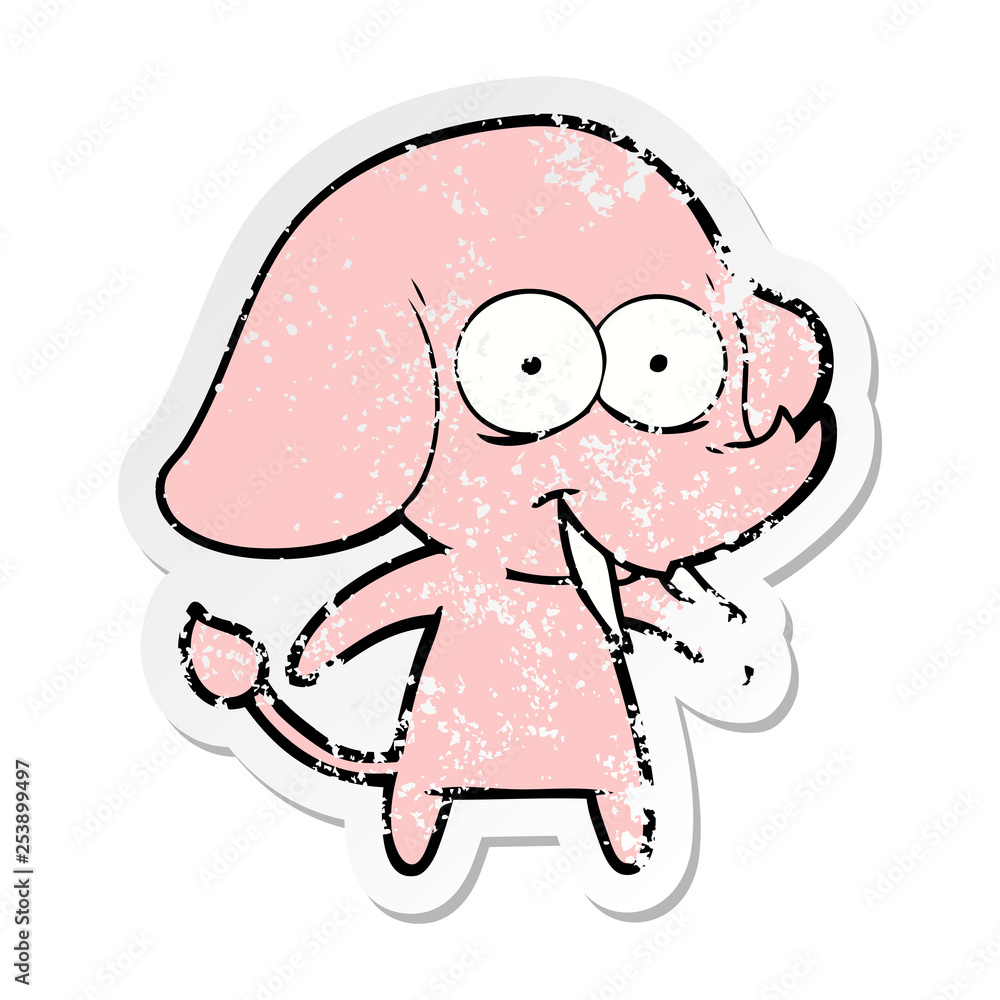 distressed sticker of a happy cartoon elephant distressed sticker of a happy cartoon elephant