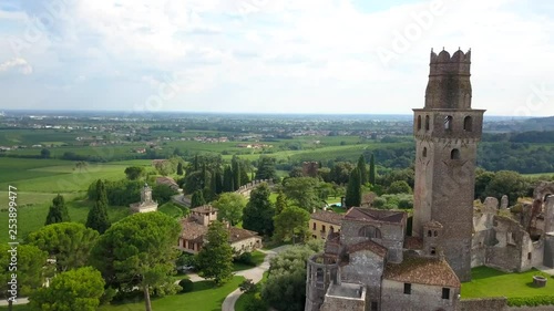 flying through unesco world heritage castle san salvatore in italy
