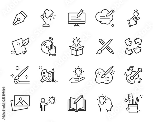 set of creative icons , such as thinking, drawing, work, education
