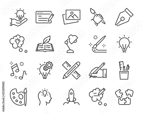 set of creative icons , such as thinking, drawing, work, education
