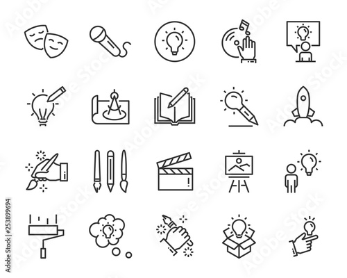 set of creative icons , such as thinking, drawing, work, education