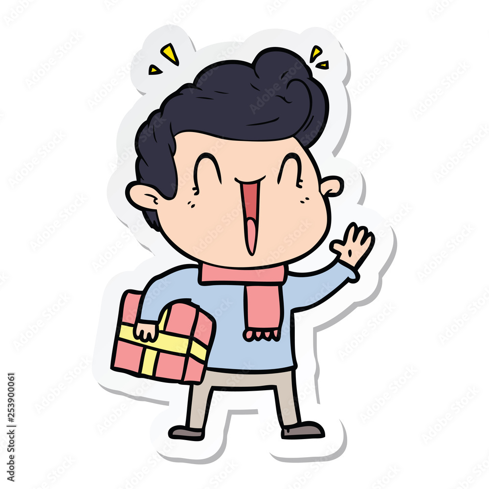 sticker of a cartoon excited man sticker of a cartoon excited man
