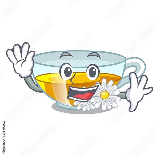 Waving chamomile tea in the character bottles