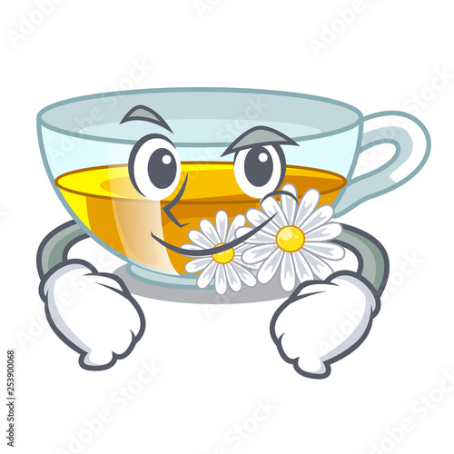 Smirking chamomile tea in the character bottles