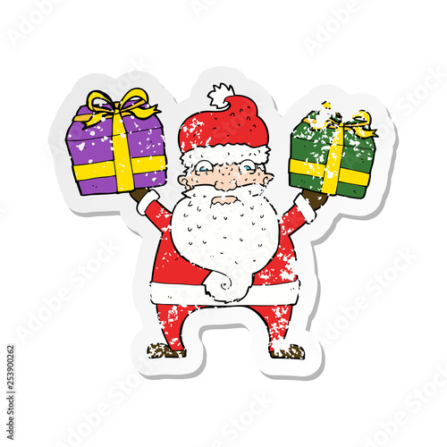 retro distressed sticker of a cartoon annoyed santa