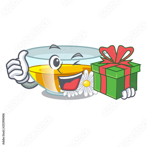 With gift chamomile tea in the cartoon shape