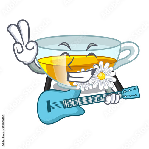 With guitar chamomile tea in the cartoon shape