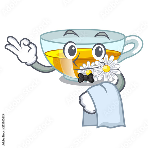 Waiter chamomile tea in the cartoon shape