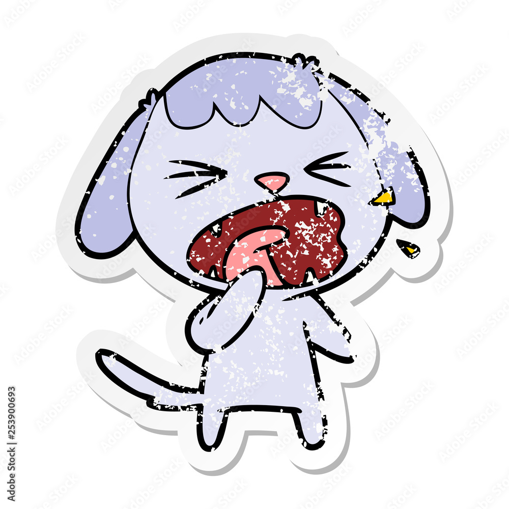 distressed sticker of a cute cartoon dog barking
