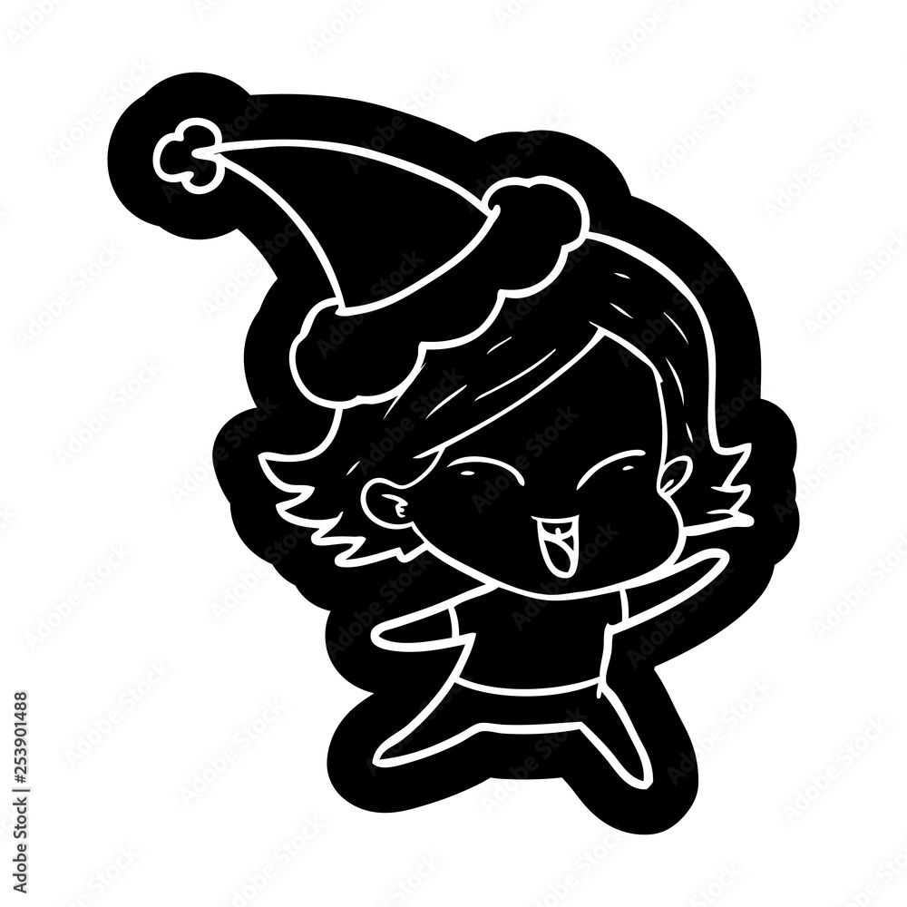 happy cartoon icon of a girl wearing santa hat happy cartoon icon of a girl wearing santa hat