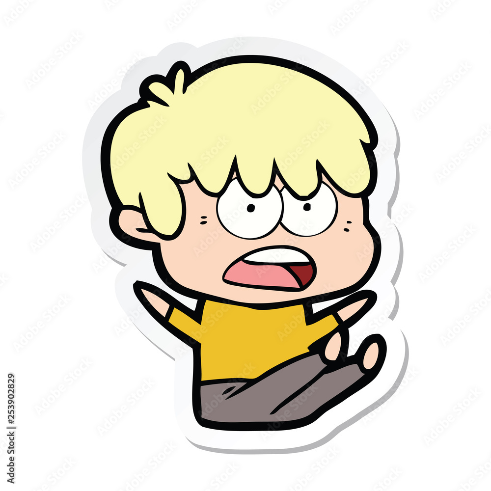 sticker of a worried cartoon boy sticker of a worried cartoon boy