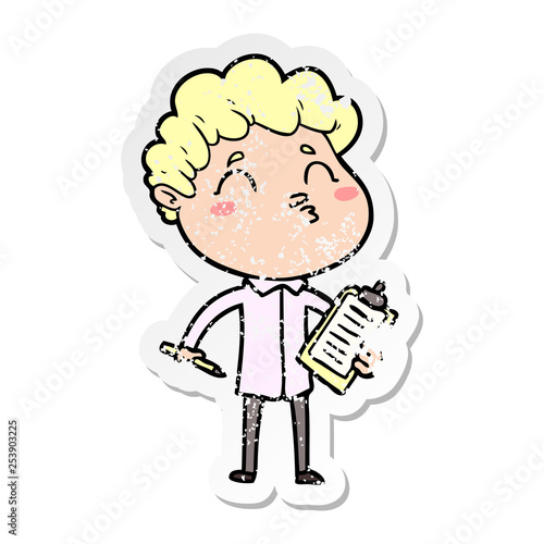 distressed sticker of a cartoon man pouting