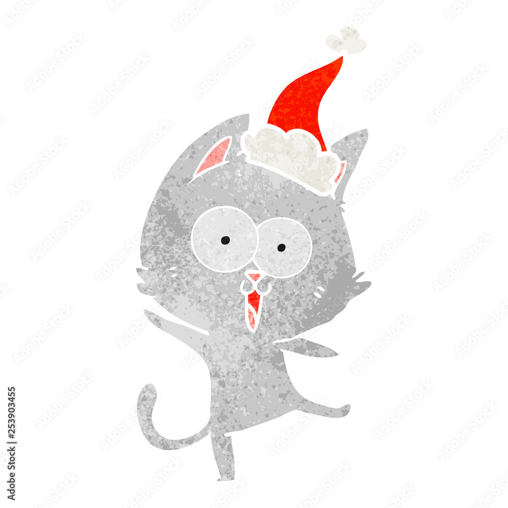 funny retro cartoon of a cat wearing santa hat funny retro cartoon of a cat wearing santa hat