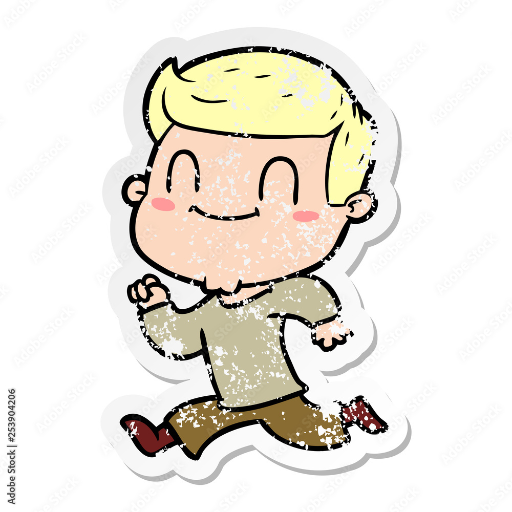 distressed sticker of a cartoon friendly man distressed sticker of a cartoon friendly man
