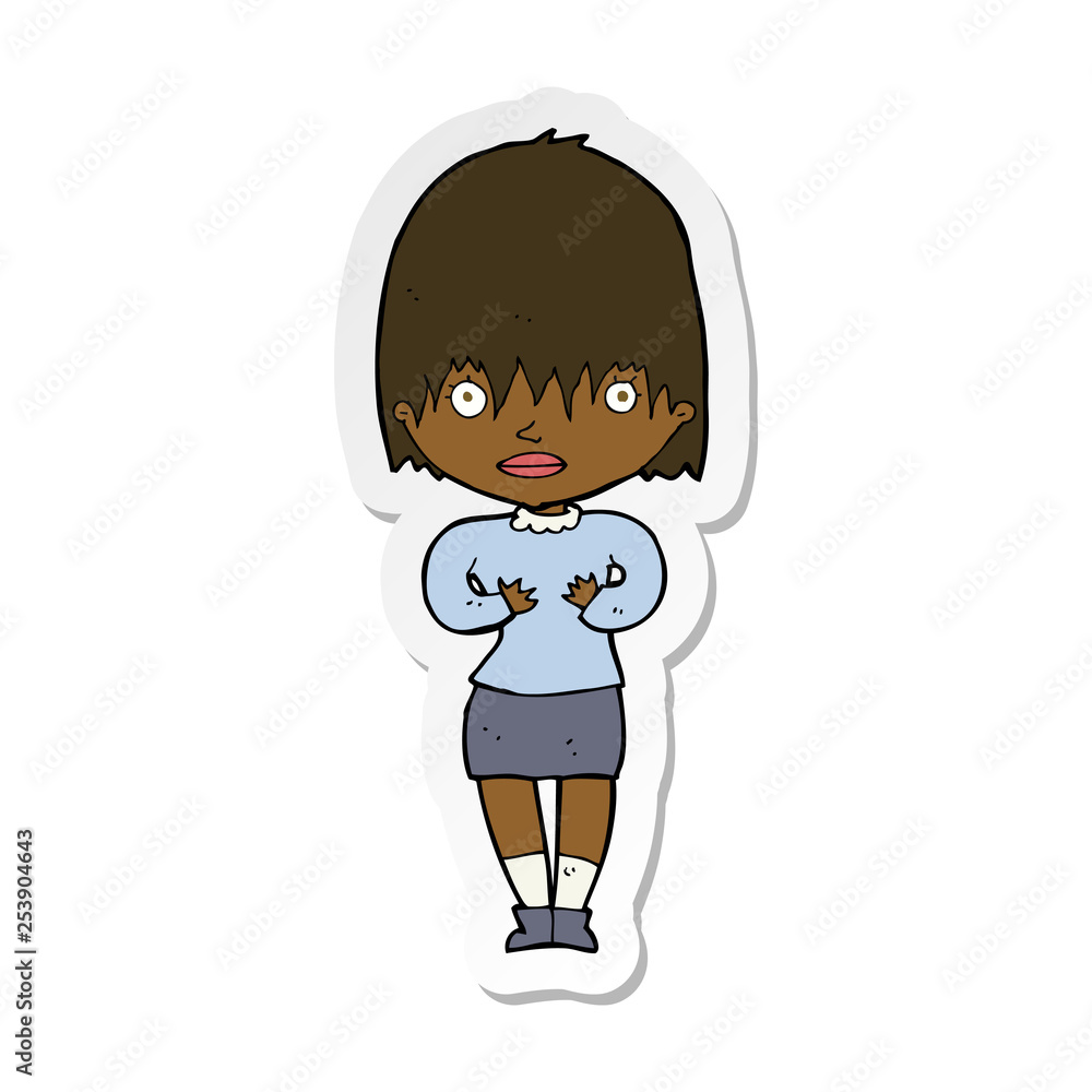 sticker of a cartoon woman making Who Me gesture sticker of a cartoon woman making Who Me gesture