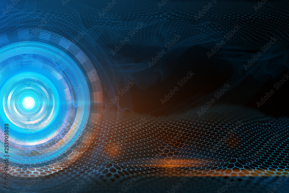 Obraz premium ai tech neon glow abstract wave futuristic network background illustration, system of gakaxy, light stream of data hologram particle circle