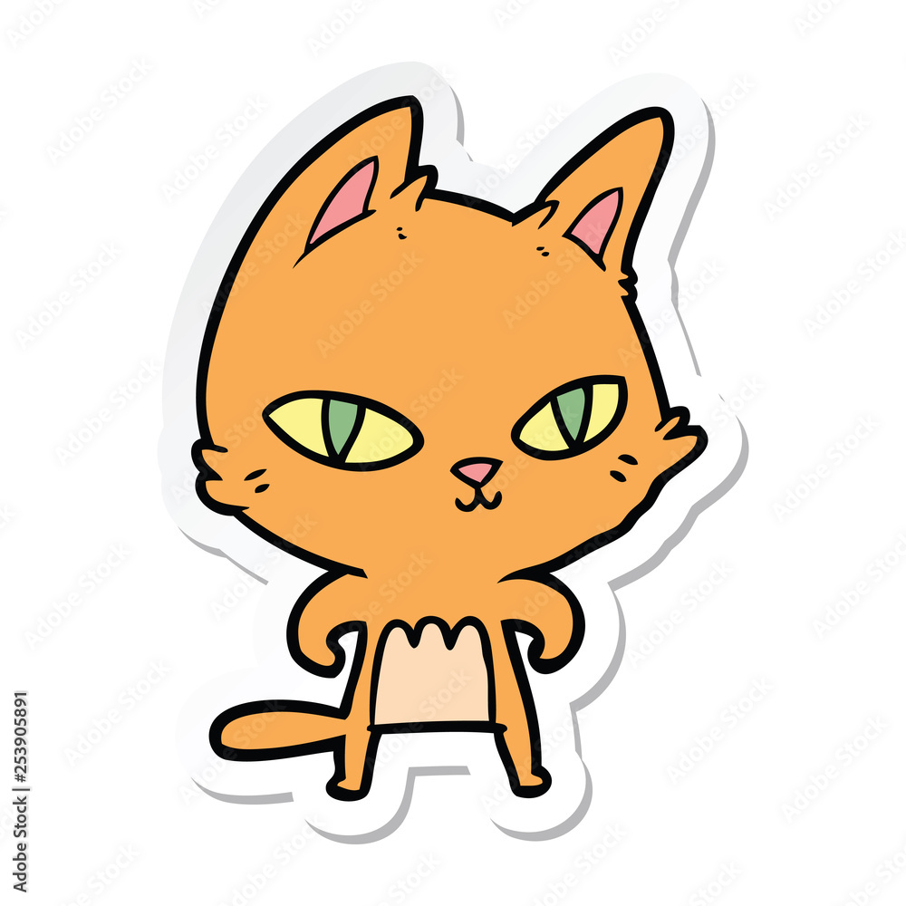 sticker of a cartoon cat staring sticker of a cartoon cat staring