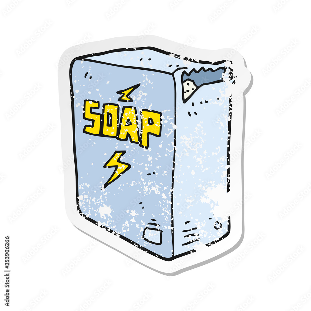 retro distressed sticker of a cartoon soap box retro distressed sticker of a cartoon soap box