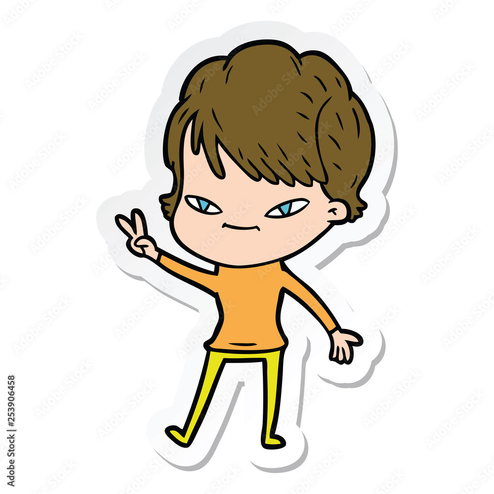 sticker of a cartoon happy woman sticker of a cartoon happy woman