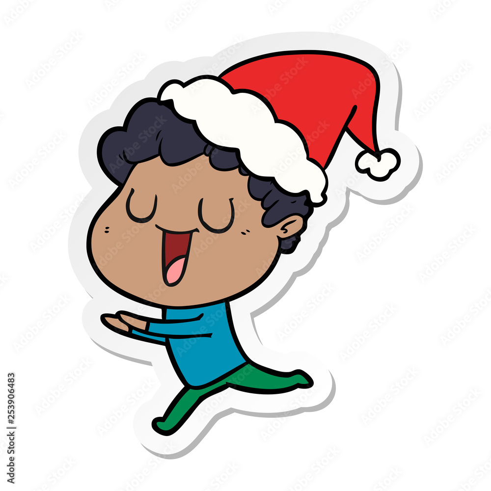 laughing sticker cartoon of a man running wearing santa hat laughing sticker cartoon of a man running wearing santa hat