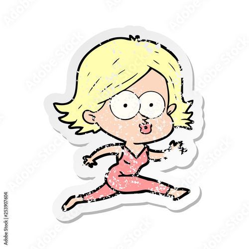 distressed sticker of a cartoon girl pouting