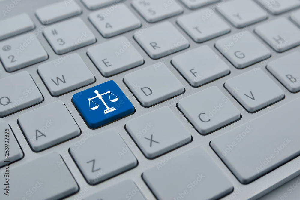 Law flat icon on modern computer keyboard button, Business legal service online concept