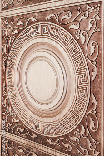 fragment beautiful carved brown wooden door