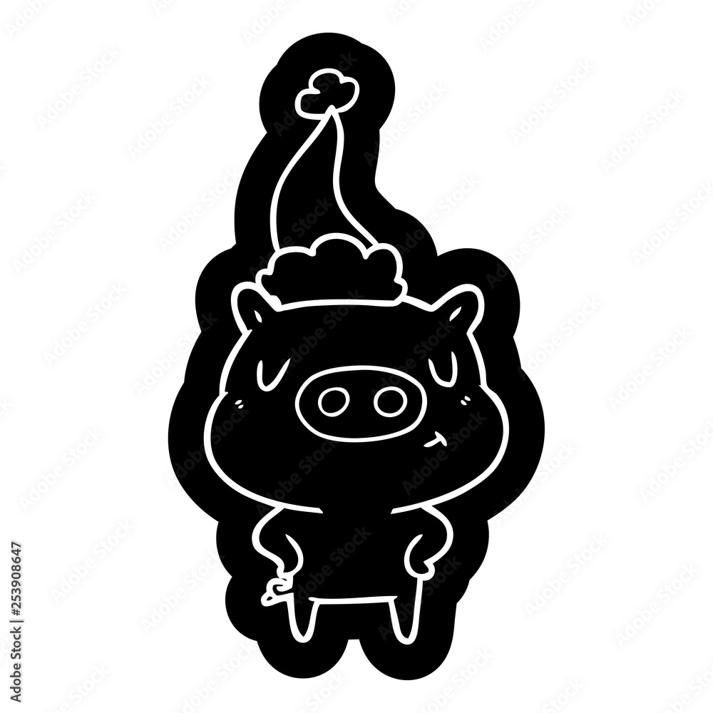 cartoon icon of a content pig wearing santa hat cartoon icon of a content pig wearing santa hat
