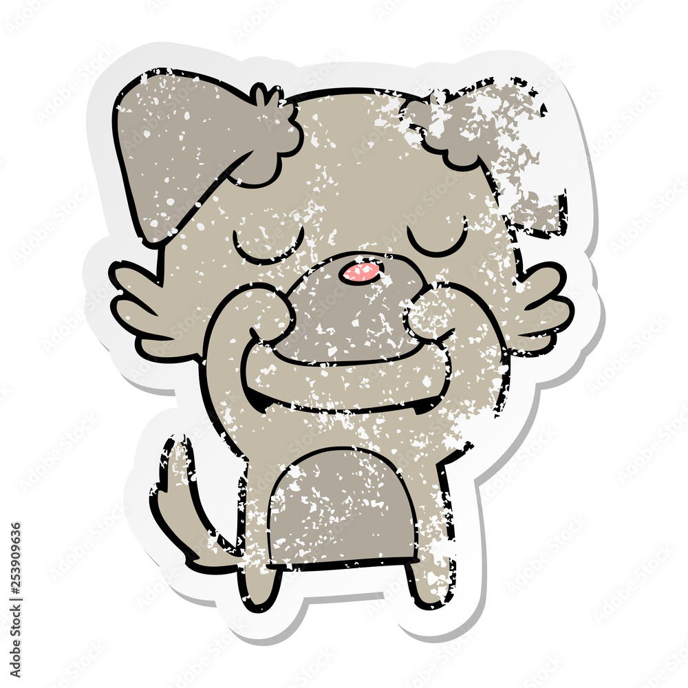 distressed sticker of a cartoon dog