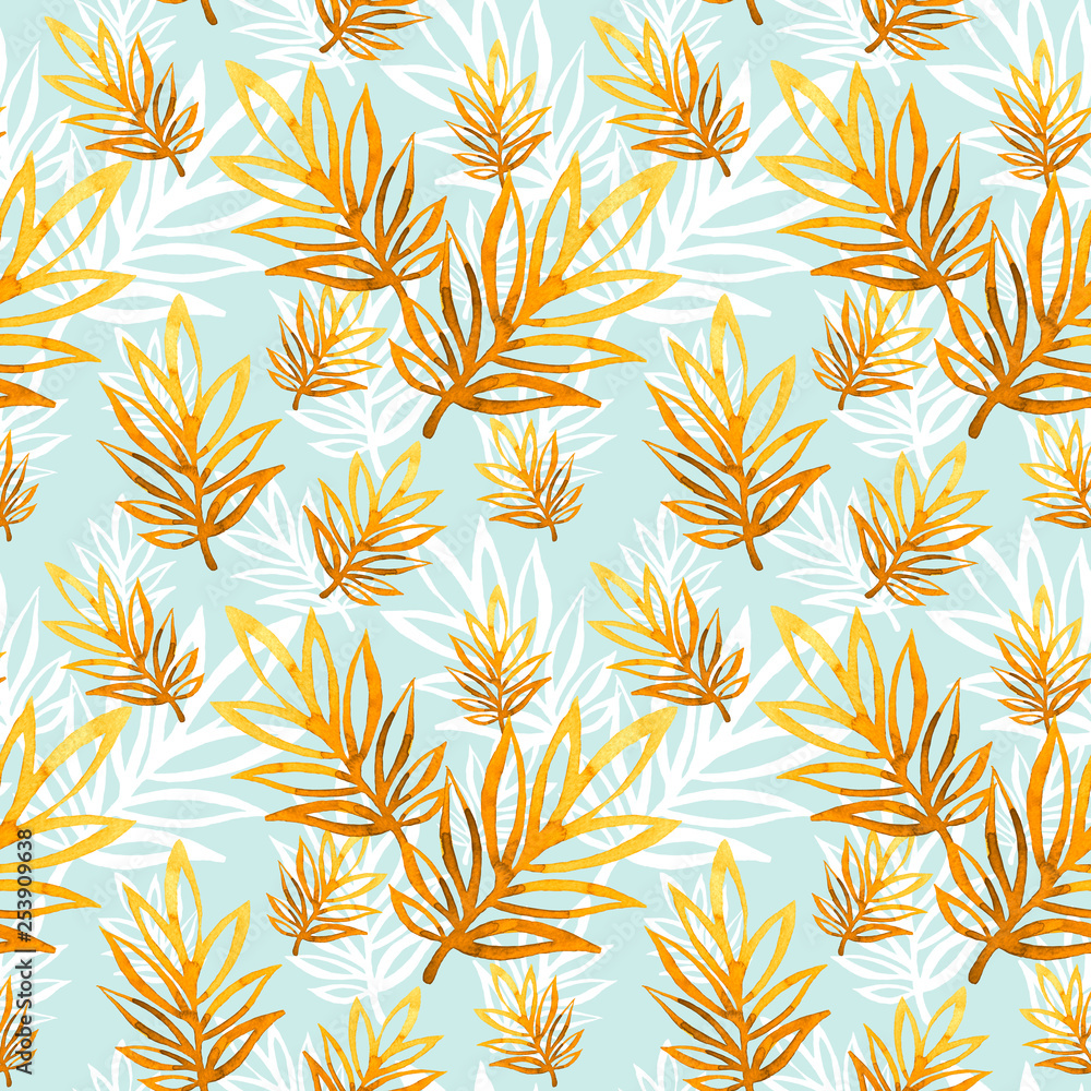 Golden-daisy seamless pattern. Floral background with golden-daisy flowers watercolor. Hand drawn painting. Sketch style. Botanical illustration for textile, print, paper and decoration. Golden-daisy seamless pattern. Floral background with golden-daisy flowers watercolor. Hand drawn painting. Sketch style. Botanical illustration for textile, print, paper and decoration.