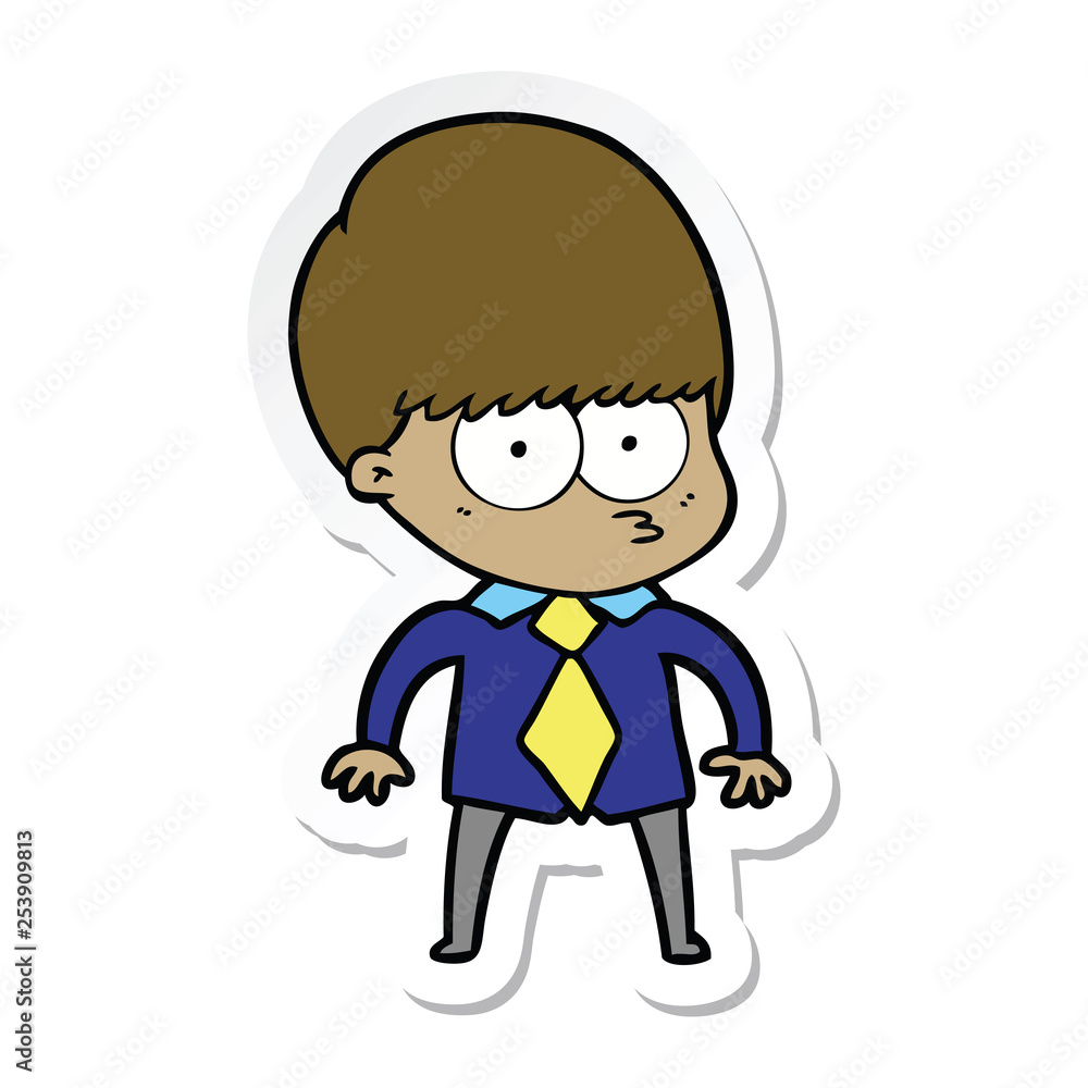 sticker of a nervous cartoon boy wearing shirt and tie sticker of a nervous cartoon boy wearing shirt and tie