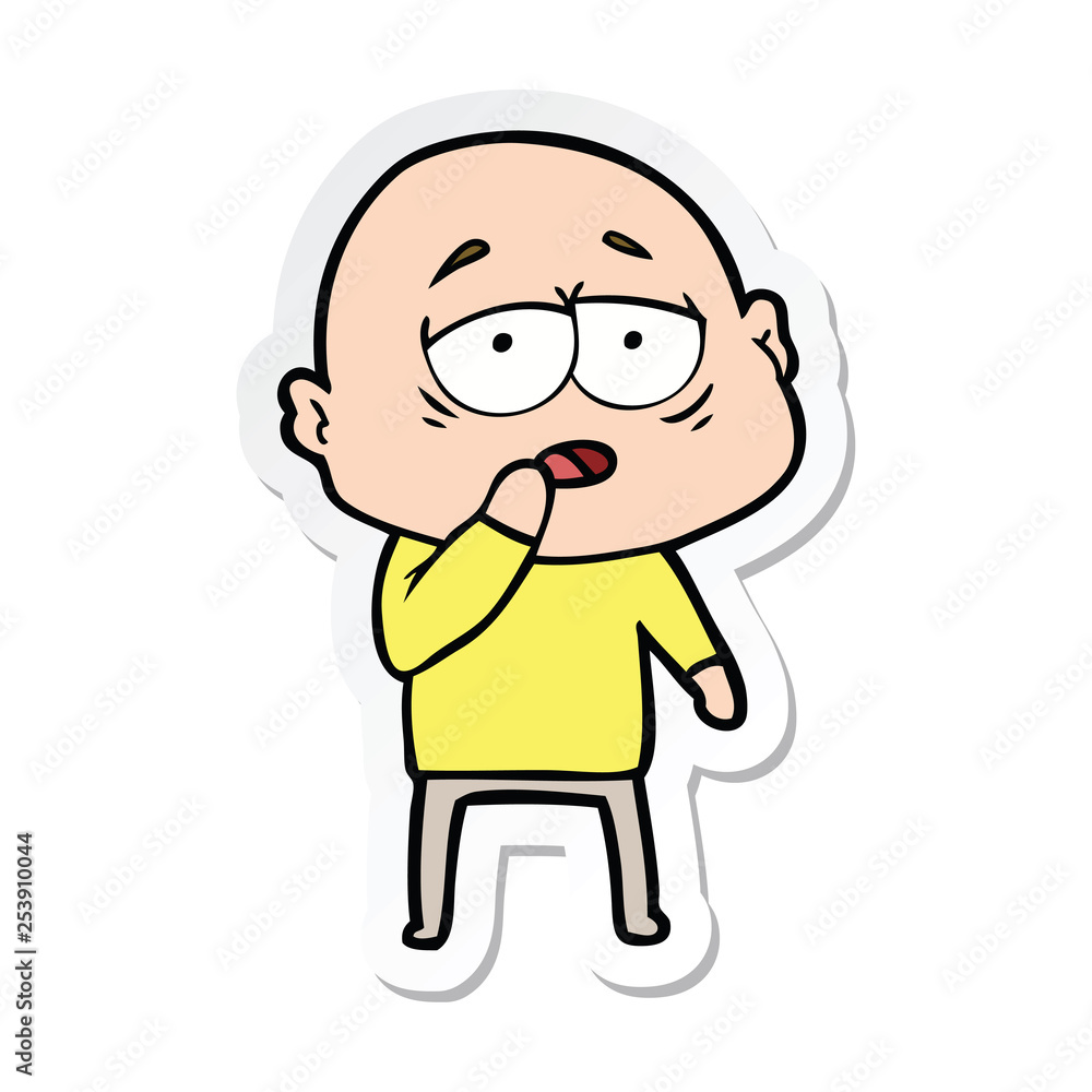 sticker of a cartoon tired bald man sticker of a cartoon tired bald man