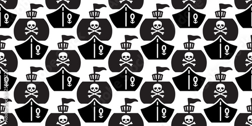 boat seamless pattern vector pirate ship skull crossbones yacht sailboat anchor helm Nautical maritime tropical scarf isolated tile background repeat wallpaper