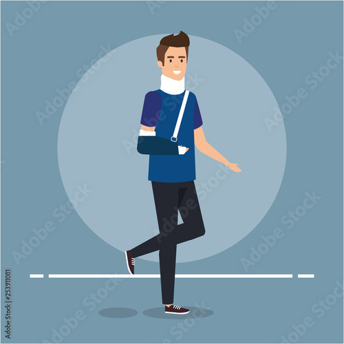 man disabled with hand fracture and orthopedic collar