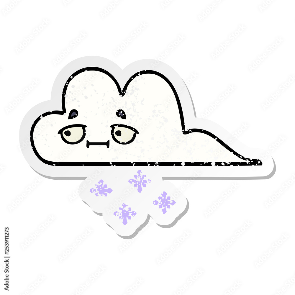 distressed sticker of a cute cartoon snow cloud distressed sticker of a cute cartoon snow cloud