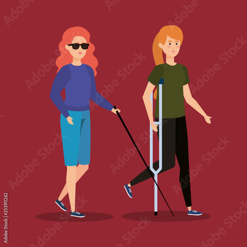 blind woman blind and person with crutches