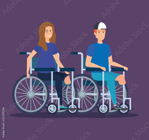 disabled woman and man sitting in the weelchair