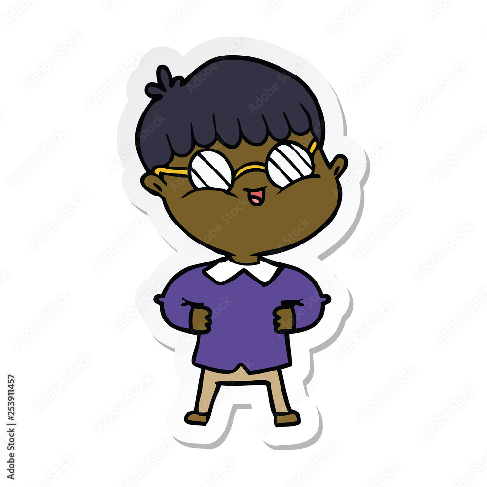 sticker of a cartoon boy wearing spectacles sticker of a cartoon boy wearing spectacles