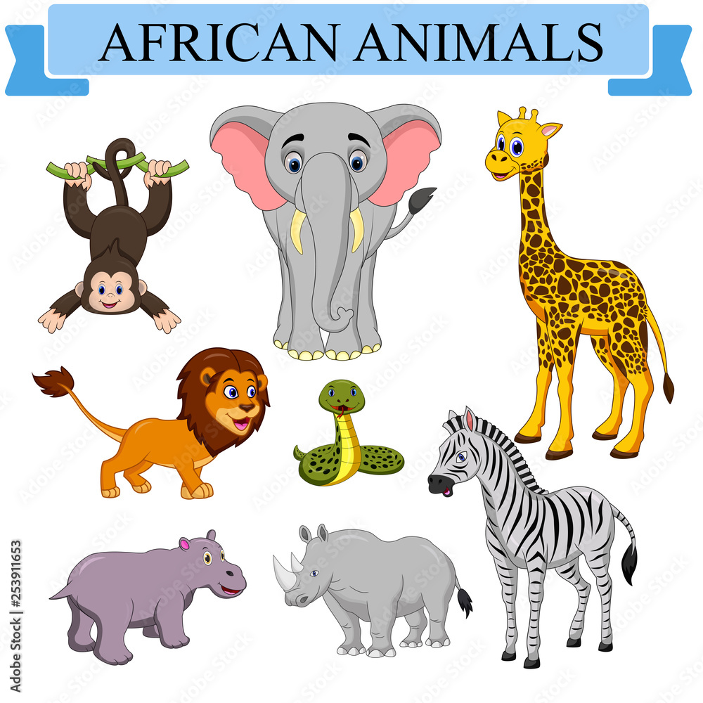 Naklejka premium Cartoon african animals collection