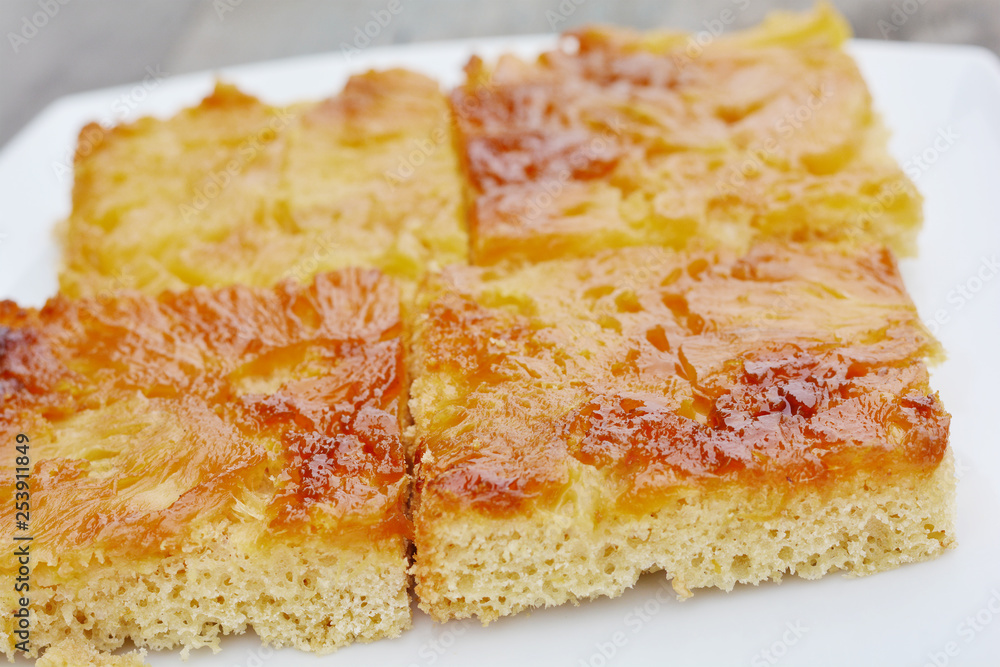 Square pieces of pineapple cake.