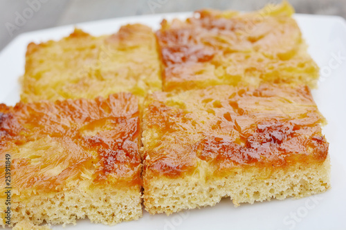 Square pieces of pineapple cake.