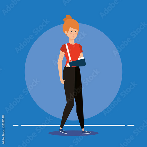 disabled woman with hand fracture rehabilitation